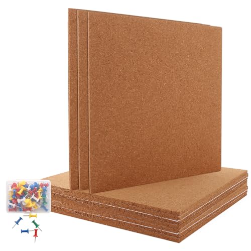 VIDETOL Lot de 12 tableaux carrés en liège autocollants pour murs, tableau affichage, 6 mm d'épaisseur, 30 x 30 cm, pour photos, dessins