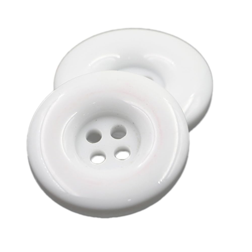 Blausky Pack of 10 Colourful Buttons, Plastic Craft Buttons, 4 Eyelets, Resin Buttons, Round Small Buttons, Craft Buttons for Sewing, Knitting, DIY Craft, Painting, Gift Decoration, White, 23 mm