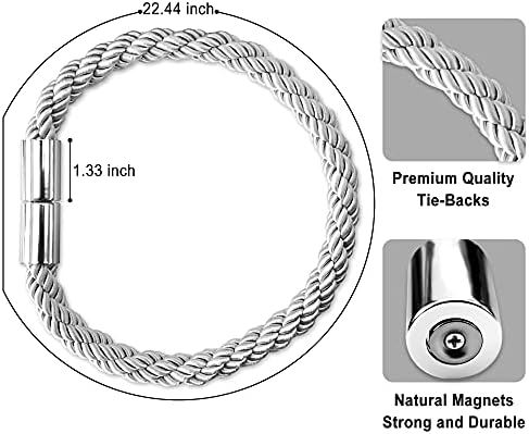 Aocar Magnetic Curtain Tiebacks, Handmade Curtain Rope, Drapery Buckle (Silver)