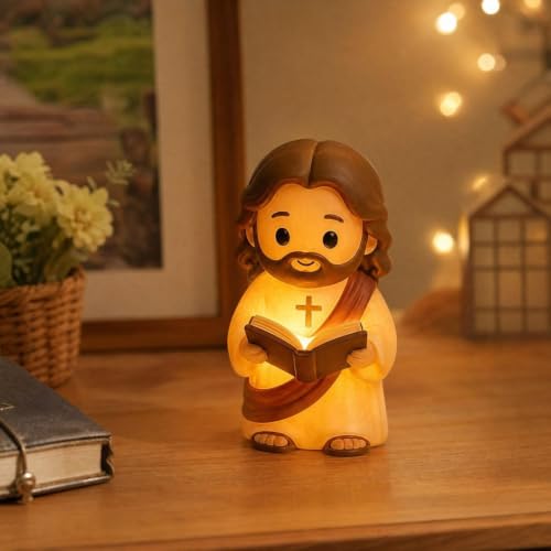 Little Jesus Figures Night Light, Lighted Jesus Lamp with Reading Bible - image 5