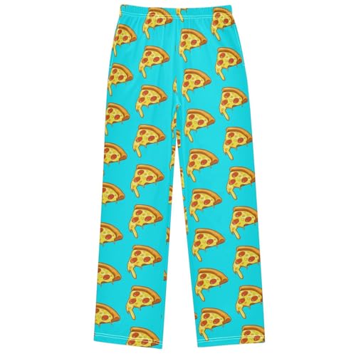 Boy's Pants Pizza Pattern Blue Jogger Pants Elastic Waist Long Bottoms Trousers with Pockets 6-14 Years