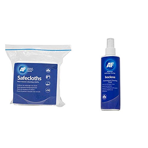 Image of AF Safecloths General Use Absorbent Lint-free 340x320mm Ref SCH050 [Pack of 50] &Isoclene Cleaning Pump Spray - 250ml