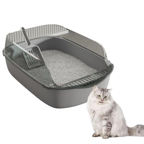 Cat Litter Box Semi-Enclosed Sifting Litter Box with High Sides Detachable Small Pet Toilet Open Top Litter Tray for Kitten Kitty Rabbit (Grey)