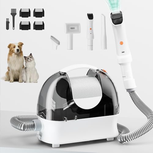 Pet Grooming Kit, Professional Dog Clippers Vacuum Suction 99% Hair, 3L Large Dust Cup Dog Grooming Vacuum for Shedding with 5 Pet Grooming Tools, Low Noise Pet Grooming Supplies (White)