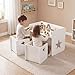 Costzon 3 PCS Kids Table and Chairs, All in One Wooden Montessori Desk Set w/Chalkboard, Storage Shelves, Toddler Table and Chair Set for Home, School (White, Star, 24.5