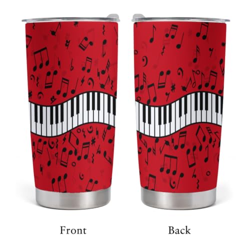 Music Notes Piano Keys Tumbler with Lid and Straw, Stainless Steel Insulated Travel Mug Coffee Cup Water Bottle for Music Teacher, Double Wall Vacuum Insulated Tumblers for Cold Hot Drinks 20oz - Image 3