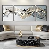 Extra Large Framed Modern Luxury Abstract Wall Art for Living Room, Set of 3 Minimalist Black White Gold Abstract Paintings Artwork for Walls, Big Art Prints Pictures for Hallway Dining Room Office Wall Decor
