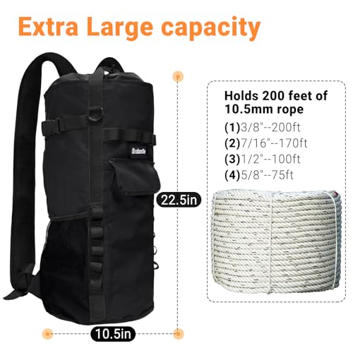 Brobantle Climbing Rope Bag,Large Capacity Arborist Rope Storage Bag,Waterproof Oxford Tree Rock Climbing Rope Backpack,Outdoor Climbing Gear Storage Bag with Hand Straps - Thumbnail 3