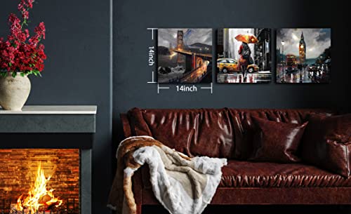 Cirabky Black And White Wall-Art For Bedroom - Romantic City 3 Piece Wall Art - Graffiti Wall Art Street Poster Orange Pictures Ready To Hang Size 14" X 14" #TOP4