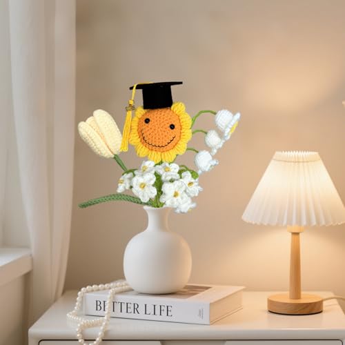 Graduation Gifts Sunflower Crochet Flowers Bouquet with Greeting Cards Handmade Knitted Artificial Flowers Home Decor - Image 5