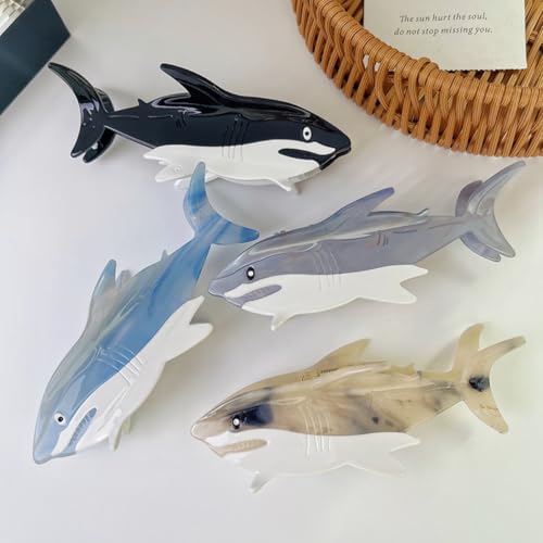 Pinza para el cabello Novelty Big White Shark, pinza de acetato, pequeño clip para mujer, azul miniatura 3