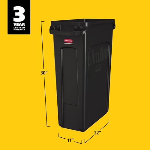 Rubbermaid Commercial Products Slim Jim Plastic Rectangular Trash/Garbage Can With Venting Channels, 23 Gal, Black, for Kitchen/Office/Workspace by Rubbermaid Commercial Products - Image 7
