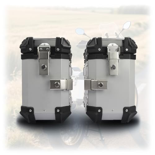 IYUESQ Paar universelle Motorrad-Seitenkoffer 28L, wasserdichte Hartschalenkoffer aus Aluminium mit Sicherheitsschlössern, Motorrad-Seitenkoffer, Schwarz/Silber