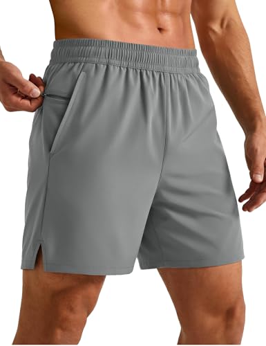 MAGCOMSEN Men's Gym Shorts Summer Quick Dry Lightweight Running Shorts with Zip Pockets MediumGrey, XL