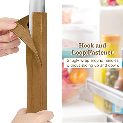 Image of Nuovoware Refrigerator Door Handle Covers Set of 4, Keep Kitchen Appliance Fridge Oven Microwave Dishwasher Clean,Antiskid Washable Decor Cloth,Keep Off Smudges Fingerprint Oil Stain, Light Brown