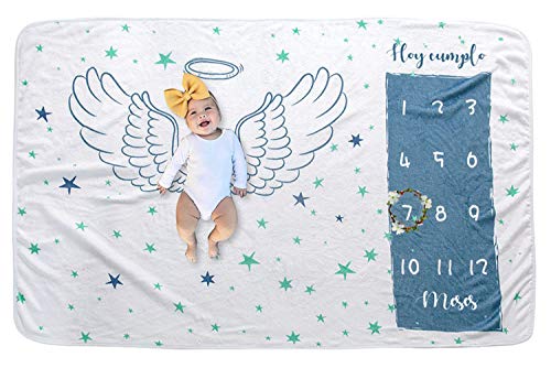 COUXILY Manta Meses Bebe, Manta Mensual Bebe, Manta Bebe Meses Regalos Bebes Manta Fotografia Bebe, Regalo Bebe Recien Nacido Niña, Manta Meses Bebe Español (Wing 100 * 150cm) Cover