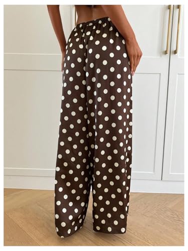 Image of MakeMeChic Women's Summer Satin Silk Pants Casual Flowy Pants Beach Vacation Wide Leg Pants