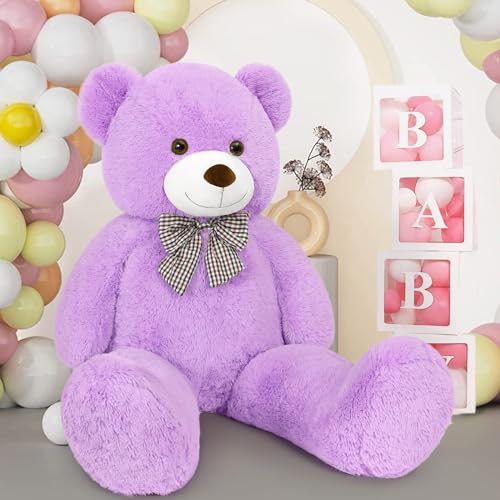 Image of MaoGoLan Giant Teddy Bear 4 Feet,Adorable and Cuddly Big Bear Stuffed Animal 47 inch, Classic Teddy Bear Plush Gift Decoration for Baby Shower,Party,Birthday,Valentines Day,Purple
