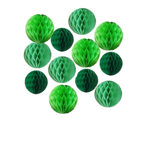 12 bolas de panal de abeja para decoración de fiesta de 3, 6, 8 pulgadas, pompones, bolas de flores colgantes para baby shower, cumpleaños, boda, decoración de guardería (kit verde de 3, 6, 8 pulgadas