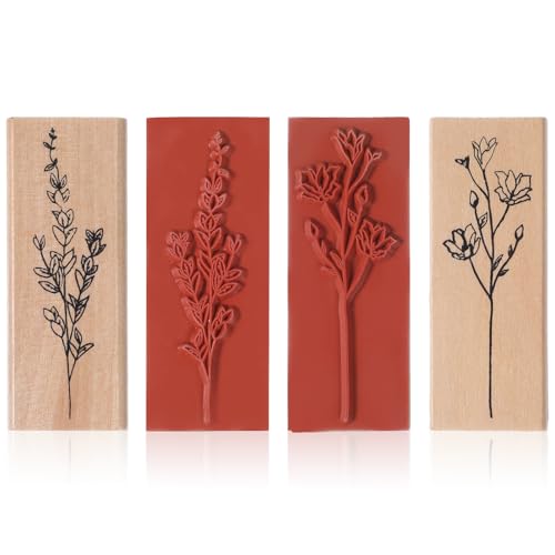 Classicseali 2pcs Flower Stamp,Wooden Stamps,Plant Element Seal,Ink Stamps for Crafting Vintage Pattern Decoration, Letter Diary for DIY Handicraft Making Scrapbooks (Eucalyptus, Gesang Flower)
