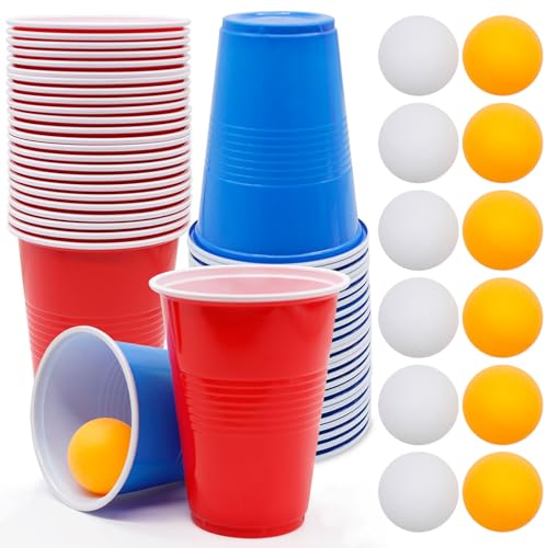 Druuzyl 50 Bicchieri Beer Pong Riutilizzabili 500ml + 12 Palline da Ping Pong - Set Completo per Feste e Giochi Alcolici | Ideale per Compleanni, Matrimoni e Campeggio | Bicchieri da Birra con Design