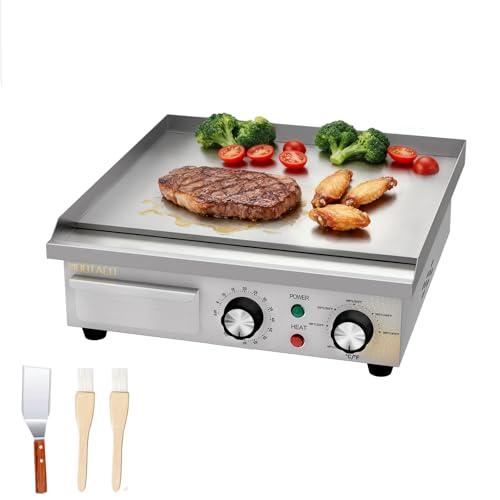 MOOTACO Ferro de grelha elétrica comercial de aço inoxidável, 45 cm com controlo de temperatura regulável 50 ~ 300 °C para restaurante, locais públicos, churrasco 2500 W