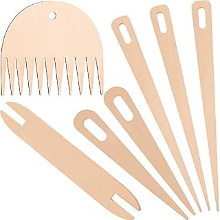 7 Pieces Wood Hand Loom Stick Set, Include 5 Pieces Wood Weaving Crochet Needle with Wooden Shuttles Weaving Stick and Wood Weaving Comb for Knitted Crafts DIY