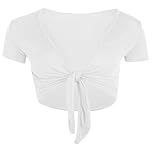 TRUE LOVE FASHION Women Cap Sleeve Bolero Shrug Tie Up Front Cropped Cardigan Short Sleeves Top Ladies Cap Sleeve Shrug Tie Up Front Crop Bolero Cardigan 8-22 White