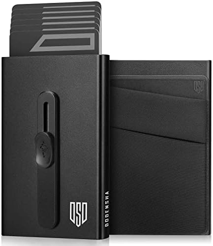 DODENSHA Airtag Wallet, Men's Genuine Leather Slim Credit Card Holder, Metal RFID Blocking Pop Up Credit Card Wallet Smart Wallet for Men with Coin Pocket & ID Window