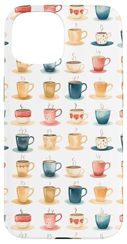 コーヒーマグ ピンク ブルー イエロー かわいい モーニング ドリンク カプチーノ スマホケース iPhone 15 用