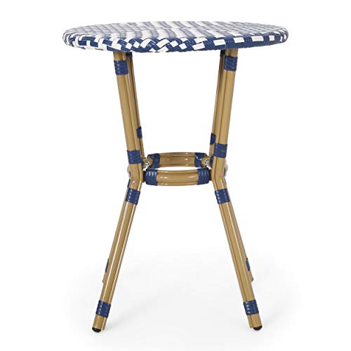 Christopher Knight Home Picardy Bistro Table, Navy Blue + White + Bamboo Print Finish