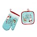 BESTOYARD Guanti da Forno Natalizi presine Forno Resistenti al Calore con Motivo Babbo Natale e Renne Merry Christmas Happy New Year 2 Pezzi
