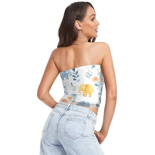 Cute Elephant White Women's Strapless Crop Tops Comfy Strapless Bras for Women Strapless Tank for Teen Girls Surgery2