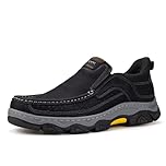 UPIShi Men's Hands Free Slip On Leather Loafers Casual Walking Lightweight Cushioned Comfort Office Business Outdoor Shoes Black 10