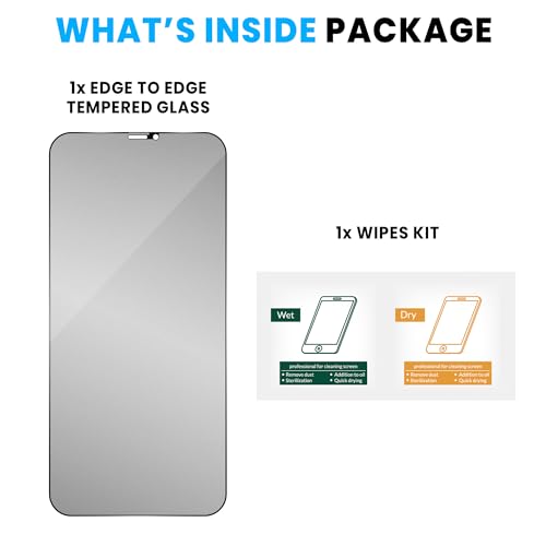 Image of ArmourPro Matte Privacy Tempered Glass for iPhone 12 Pro Max, Anti-Spy Anti-Glare Screen Protector, Edge-to-Edge Full Coverage, 9H Anti Scratch, Smooth Touch, Easy Installation Kit with Cable Protector