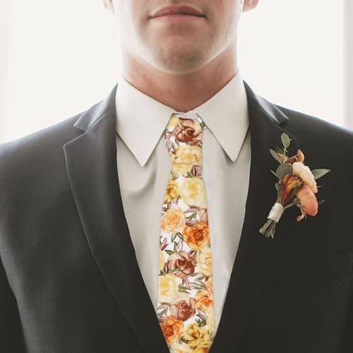 Image of Mantieqingway Men's Skinny Tie, Cotton Floral Ties for Men Wedding Necktie for Groom, Groomsmen, Missions, Dances