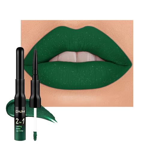 Image of evpct 1Pcs Shimmer Green Matte Lip Liner & Liquid Lipstick Stain Makeup Set for Women, Green Lip Liner Stain Long Lasting Waterproof Smudge Proof, Cruelty Free Lip Stick Makeup 24 hours originales, 47