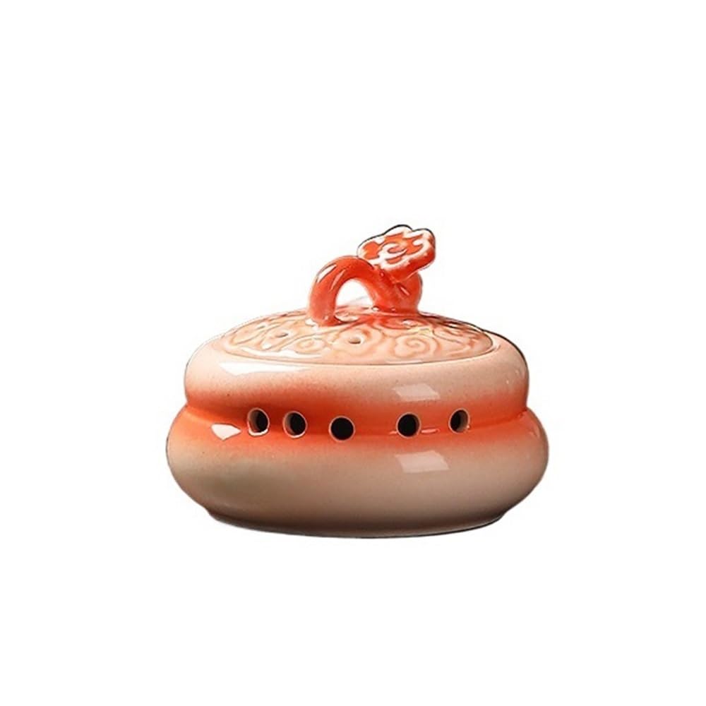 Incense Pot Red Creative Small Incense Burner Indoor Ceramic Holder With Lid And Handle