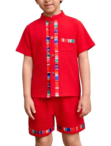 Image of ABAFIP Baby Boys Mexican Outfit Toddler Short Sleeve Shirts Shorts Traditional Fiesta Clothes set