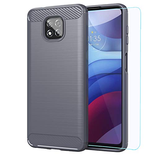 Moto G Power 2021 case,Motorola G Power 2021 case,with HD Screen Protector,M MAIKEZI Soft TPU Slim Fashion Non-Slip Protective Phone Case Cover for Motorola Moto G Power 2021 (Gray Brushed TPU)