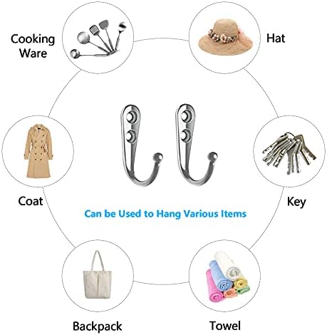 Coat Hooks, 8Pcs Wall Hooks for Hanging Towel Heavy Duty, Metal Coat Hooks Wall Mounted with 24 Screws,Single Robe Hooks Screw in Hanger for Bathroom Bedroom Kitchen Back of Door Hat Rack Key (Silver)