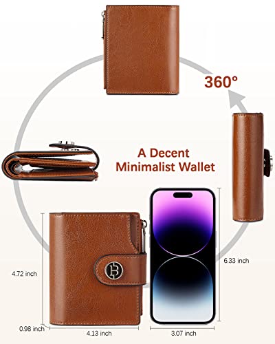 Image of BOSTANTEN Women Leather Wallet Small RFID Blocking Bifold Zipper Pocket Wallet Card Case with ID Window Brown