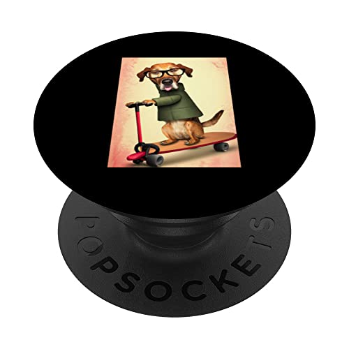 Dog driving kick scooter Rhodesian ridgeback riding scooter PopSockets Swappable PopGrip, Black