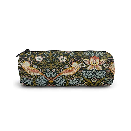 The Strawberry Thief of William Morris Pencil Case Cylinder Shape Pen Stationery Pouch Bag Zippers Pen Bag Office Stationery Bag Cosmetic Makeup Bag Toiletry Bag Cylinder Women Cosmetic Bag