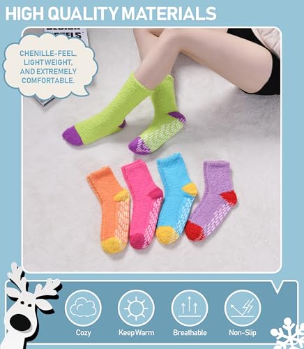 Image of Yebing Non Slip Hospital Socks for Women with Grips Fuzzy Cozy Anti Skid Slipper Socks Winter Warm Soft Fluffy Sleep Socks