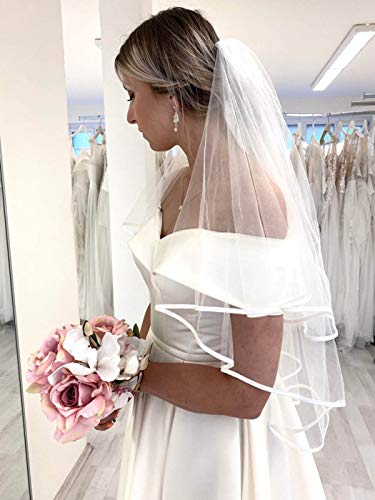 Feality Wedding Veil Satin Trim 2 Tier 