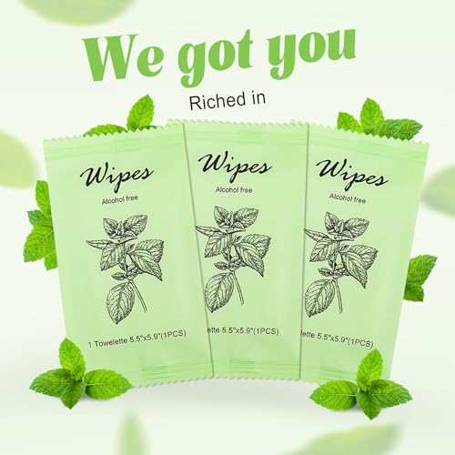 Image of Individual Hand Wipes Wet Wipes Travel Size,Wet Wipes Individually Wrapped | 60PCS Bulk Cleansing Travel Size Wipes for Wedding Travel Restaurant Barbecue(Mint)