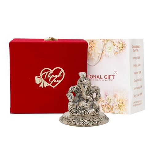 Image of INTERNATIONAL GIFT Silver Plated Lord Ganesh Idol with Beautiful Thank You Gift Box & Carry Bag with 1 Year Warranty | Used for Diwali Gift, Corporate Gift, Wedding Gift