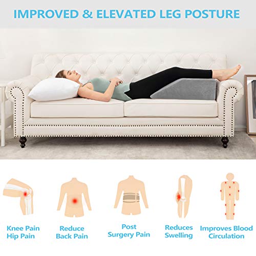 Eletecpro Leg Elevation Pillow 8 Inch With Cooling Gel Memory Foam Top, Wedge Pillow To Solve Back& Leg &Joint Pain, Acid Reflux, Heartburn, Snoring,Pregnancy(Grey) #TOP2