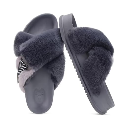 KuaiLu Womens Cozy Fuzzy Platform Slippers Arch Support Slides Grey Size 8
